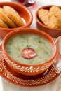 Portuguese soup caldo verde in ceramic dish