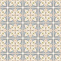 Portuguese style ceramic tile seamless pattern. Mediterranean Lisbon wall tiles design pastel blue gold colors. Royalty Free Stock Photo