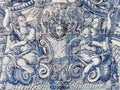 Portuguese tiles background, blue mosaic pattern, portuguese azulejos. Blue and white Portuguese tiles. Portugal tiles closeup.