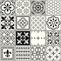 Portuguese tiles pattern, Lisbon seamless black and white tiles, Azulejos vintage geometric ceramic design Royalty Free Stock Photo