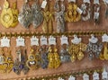 Portuguese traditional earrings for sale in the local market. Jewellery store Royalty Free Stock Photo