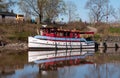 Porvoo, Finland - April 29, 2019: Old colorful boat for the transport of tourists. Porvonyoki River Water Tour