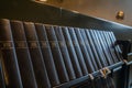 Porvoo, Finland - 2 October 2019: Closeup of a row of green hymn books on finnish language in Porvoo Cathedral