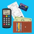POS terminal,Blank receipt,wallet with money and credit card Royalty Free Stock Photo