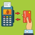 POS terminal confirms the payment by debit credit card, invoce.