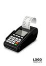 POS terminal displaying a printed receipt. Features an alphanumeric keypad with numbers 0-9, Royalty Free Stock Photo