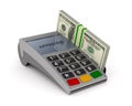 POS terminal and money on white background. Isolated 3D illustration Royalty Free Stock Photo