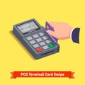 POS terminal transaction. Hand swiping credit card Royalty Free Stock Photo