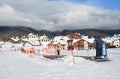 Posa Khutor, Sochi, Russia, January, 26, 2018. Children`s tape lift on training ski slope on ski resort Rosa Khutor