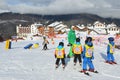 Posa Khutor, Sochi, Russia, January, 26, 2018. Lesson in the children`s ski club `Riders` in the ski resort Rosa Khutor