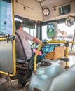 Posadas, Argentina - Driver inside His Old Local Area Bus in Posadas, Royalty Free Stock Photo