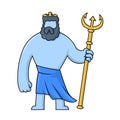 Poseidon, ancient Greek god of the sea with trident. Mythology. Flat vector illustration. Isolated on white background.