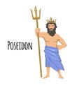 Poseidon, ancient Greek god of the sea with trident. Mythology. Flat vector illustration. Isolated on white background. Royalty Free Stock Photo