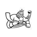 Poseidon With Ice Hockey Stick and Puck Sports Mascot Black and White Royalty Free Stock Photo