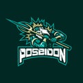 Poseidon mascot logo design vector with modern illustration concept style for badge, emblem and t shirt printing. Angry poseidon Royalty Free Stock Photo