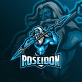Poseidon mascot logo design vector with modern illustration concept style for badge, emblem and tshirt printing. angry poseidon Royalty Free Stock Photo