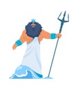 Poseidon or Neptune. Greek god. Bearded man in toga and crown with trident. Lord of water or ocean in ancient mythology Royalty Free Stock Photo