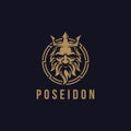 Poseidon nepture god logo icon, tritont trident crown logo icon vector template Royalty Free Stock Photo