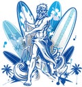 Poseidon surfer on surfboard background Royalty Free Stock Photo
