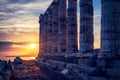 Poseidon temple ruins on Cape Sounio on sunset, Greece Royalty Free Stock Photo