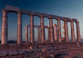 Poseidon Temple Ruins at sunset in Cape Sounion Royalty Free Stock Photo