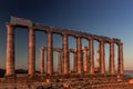 Poseidon Temple Ruins at sunset in Cape Sounion Royalty Free Stock Photo