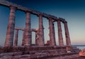 Poseidon Temple Ruins at sunset in Cape Sounion Royalty Free Stock Photo