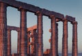 Poseidon Temple Ruins at sunset in Cape Sounion Royalty Free Stock Photo