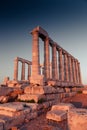 Poseidon Temple Ruins at sunset in Cape Sounion Royalty Free Stock Photo