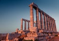 Poseidon Temple Ruins at sunset in Cape Sounion Royalty Free Stock Photo