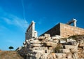 Poseidon temple in Sounio Greece and a lonely tree