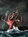 Poseidon vs. the Kraken Royalty Free Stock Photo