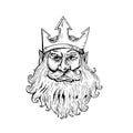 Poseidon Wearing Trident Crown Woodcut Royalty Free Stock Photo