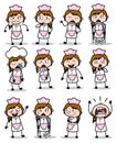 Poses of Comic Waitress Character - Set of Concepts Vector illustrations