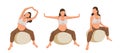Fitball Exercises for pregnant women. Pregnant girls in Faceless style. Isolated characters on fitball.