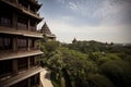 posh hotel, with view of majestic pagoda on the horizon