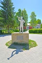 POSHEKHONJE, RUSSIA. The pioneer bugler`s statue in Pionersky Square. Yaroslavl region