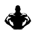 Posing bodybuilder, isolated vector silhouette, ink drawing logo