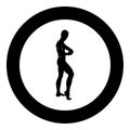 Posing bodybuilder silhouette Bodybuilding concept icon black color illustration in circle round