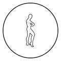 Posing bodybuilder silhouette Bodybuilding concept icon black color illustration in circle round