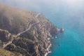 Positano - Aerial panoramic view on the coastal road of the Amalfi Coast in the Provice of Salerno in Campania, Italy Royalty Free Stock Photo