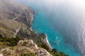 Positano - Aerial panoramic view on the coastal road of the Amalfi Coast in the Provice of Salerno in Campania, Italy Royalty Free Stock Photo