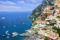 Colorful Positano along the Amalfi Coast of Italy, view of the port