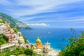 Positano, Amalfi Coast, Campania, Italy. beautiful view on old town at sunny day Royalty Free Stock Photo