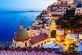 Positano, Amalfi Coast, Italy. Scenic view at dusk Royalty Free Stock Photo