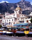 Positano beach and church, Italy. Royalty Free Stock Photo