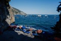 Positano beach at sunny day, Amalfi coast of Italy