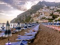 Positano beach at sunset in Italy