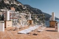 Positano Bride and Groom Place flowers Cards with Bouquet at Wedding Reception Royalty Free Stock Photo