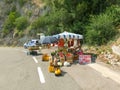 Positano, Italy - September 11, 2015: Amalfi Coast. Street vendor sells oranges and lemons along the coastal road of the Amalfi